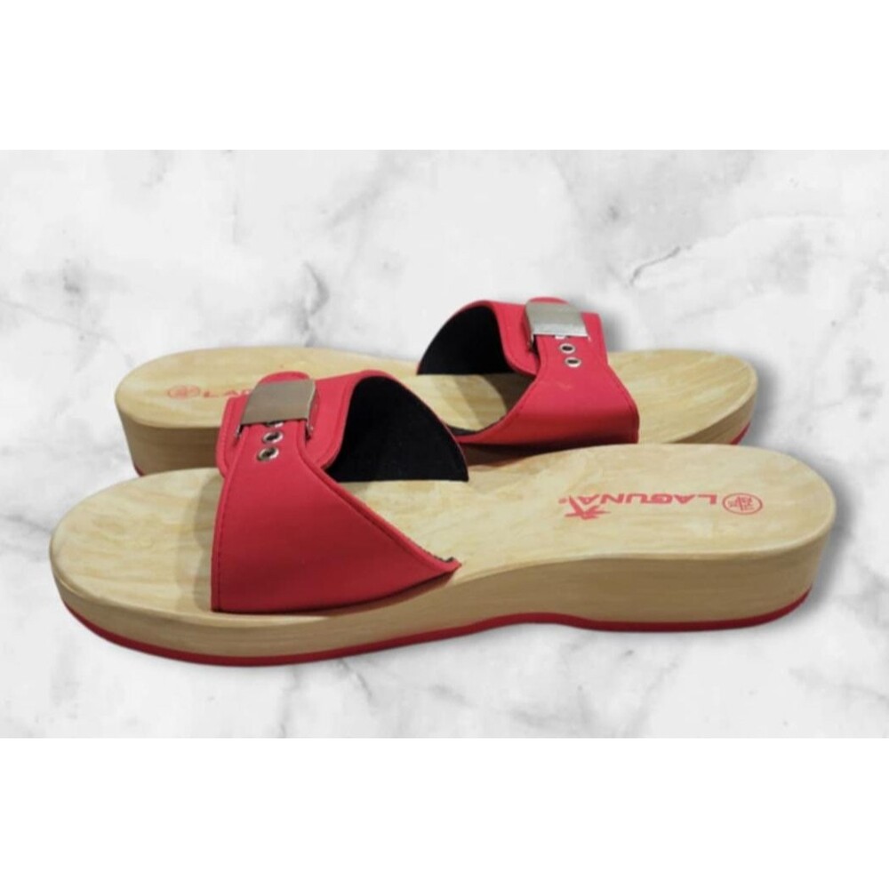 Vintage Y2K Laguna Red Platform Flip Flops Sandals Women's XL 11 12 w/ buckle